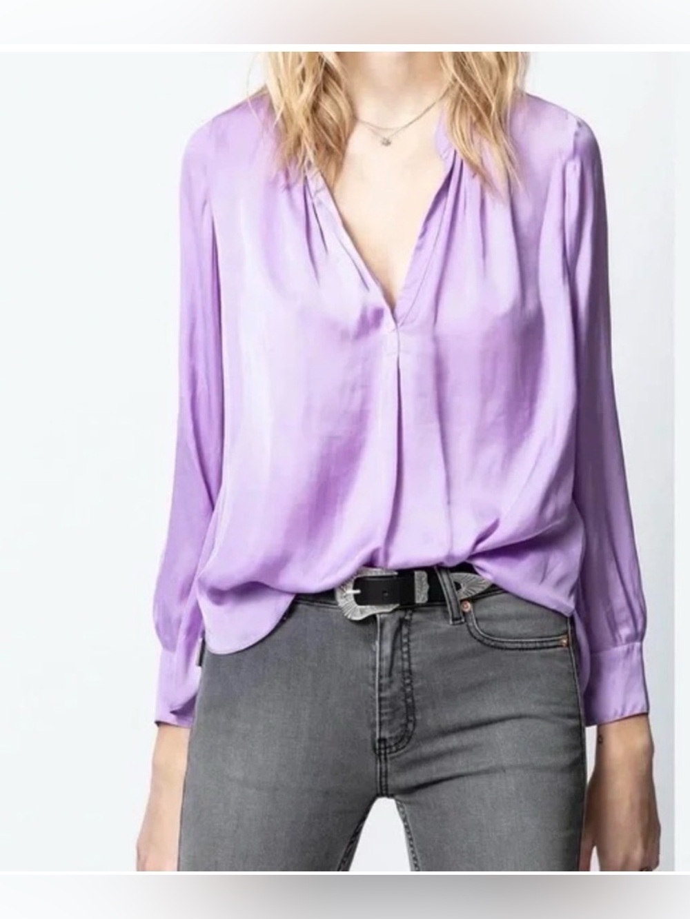 Zadig & Voltaire Tink Satin Blouse XS Lavender Romantic Work Feminine City Chic